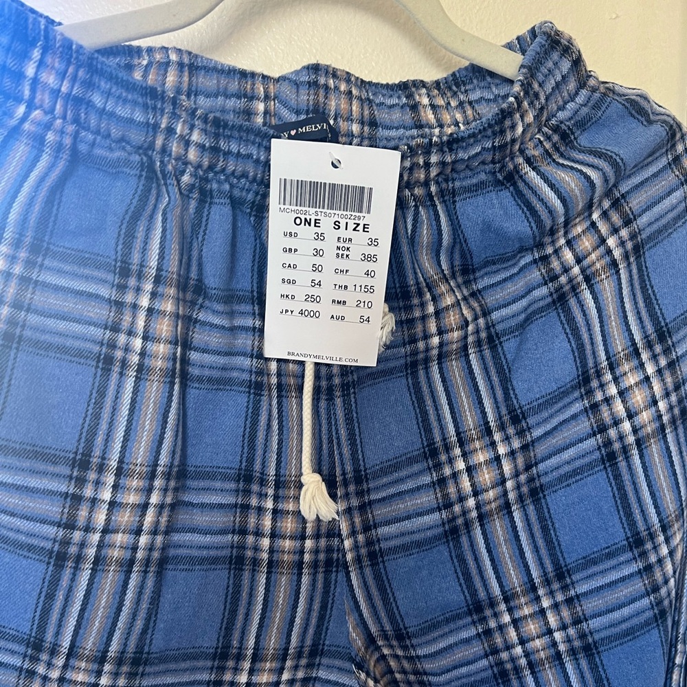 Brandy Melville Blue Plaid Pants BNWT